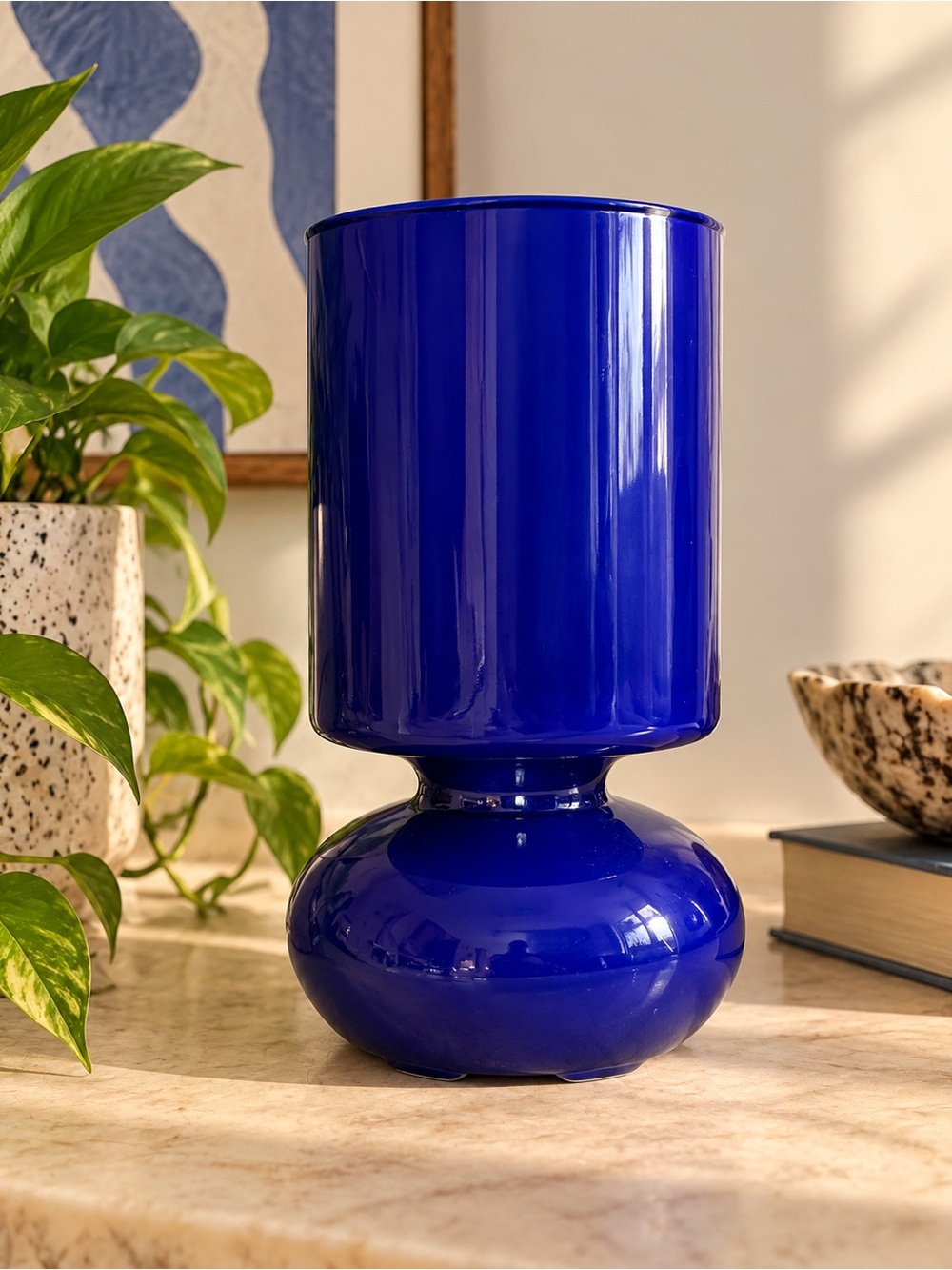 Vintage IKEA LYKTA Cobalt Blue Glass Table Lamp Y2K Retro